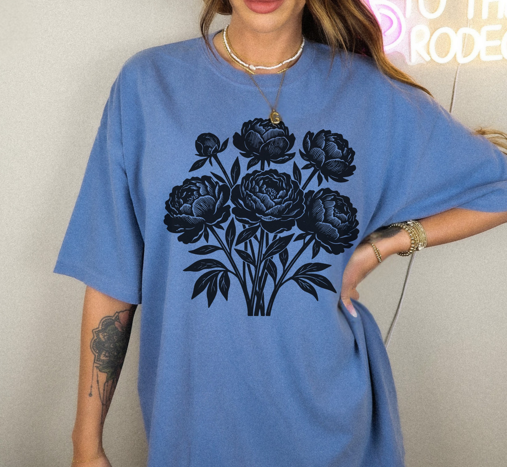 T-shirt Fleurs Rétro Linogravure