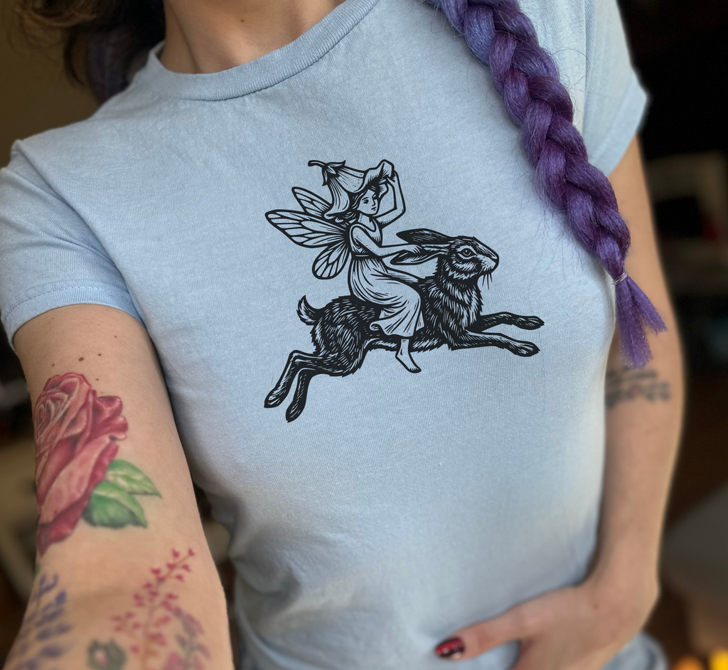 Medieval Fairy Riding Hare Baby Tee